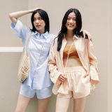  Quần short nữ kẻ cạp chun 
