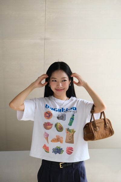  Áo phông Nữ in họa tiết Vacation things dáng Boxy 