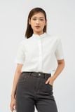  Áo sơ mi nữ ngắn tay cổ trụ nẹp giấu khuy vải poplin nhăn 