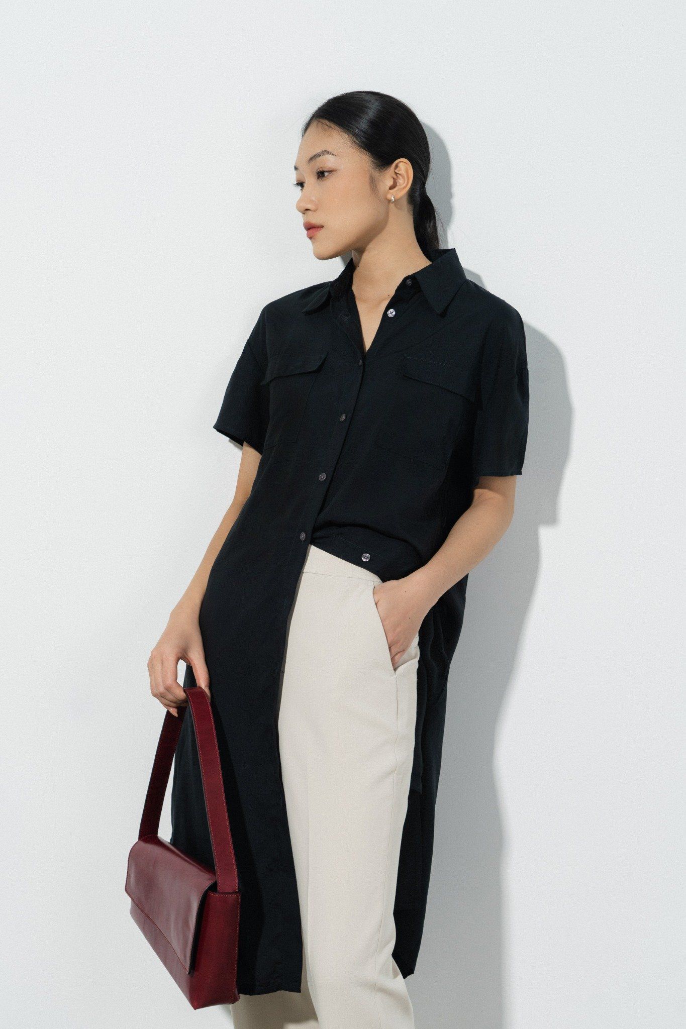  Quần suông nữ xẻ gấu 
