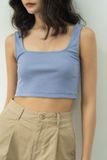  Áo không tay nữ cổ vuông dáng ngắn vải rib 
