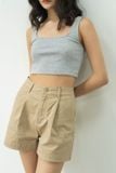  Áo không tay nữ cổ vuông dáng ngắn vải rib 