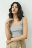  Áo không tay nữ cổ vuông dáng ngắn vải rib 