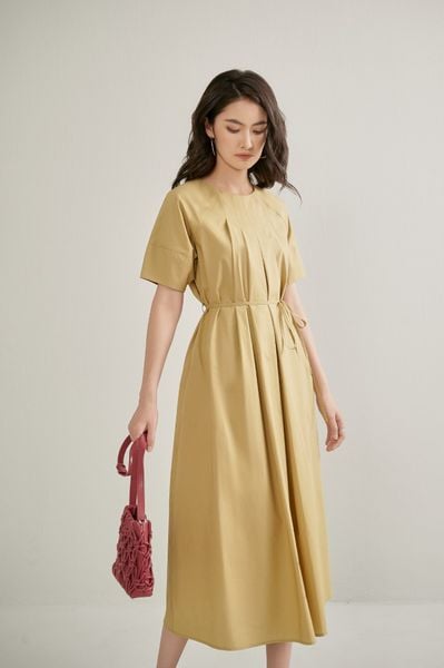 Đầm nữ xếp ly vải poplin 