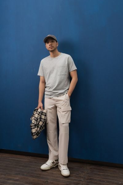  Áo phông nam có túi vải cotton hữu cơ 