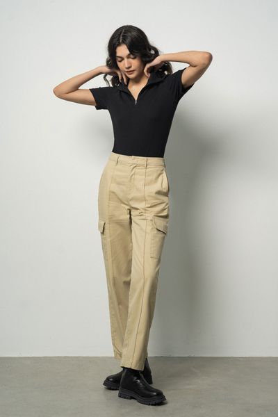  Quần dài nữ túi hộp ống đứng vải twill 