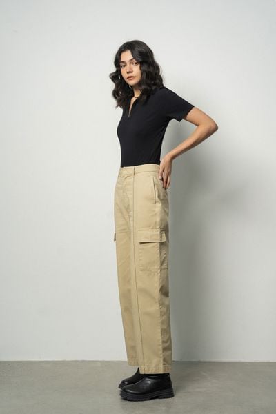  Quần dài nữ túi hộp ống đứng vải twill 