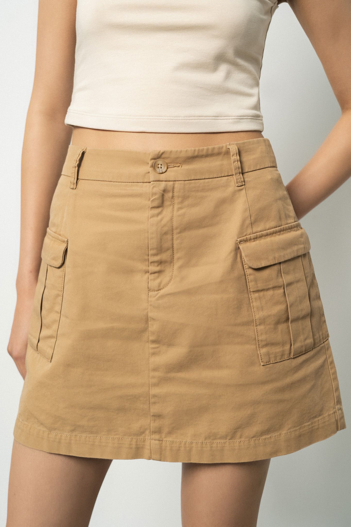  Chân váy mini túi hộp vải twill 