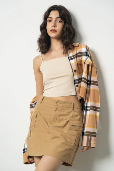  Áo sơ mi nữ flannel kẻ túi ngực 