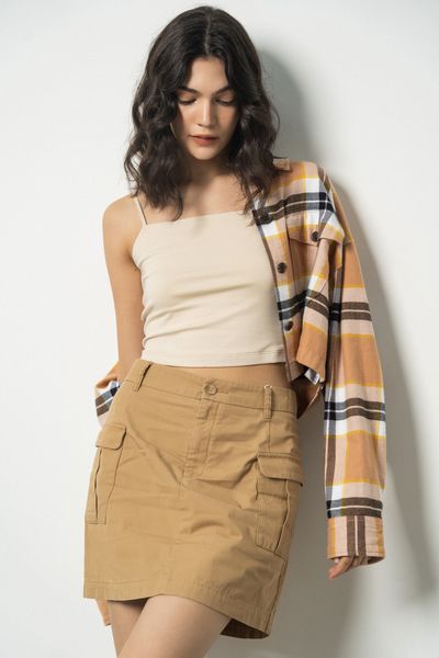  Áo sơ mi nữ flannel kẻ túi ngực 