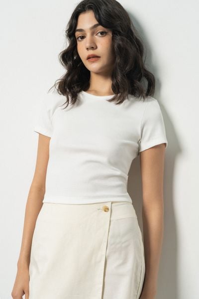  Áo phông nữ cổ tròn dáng ngắn vải rib 