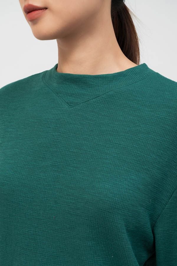  Áo hoodie nữ dáng lửng vải waffle 
