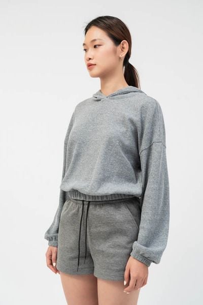  Áo hoodie nữ dáng lửng vải waffle 