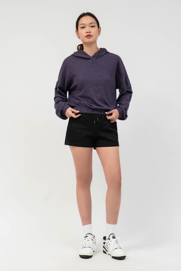  Áo hoodie nữ dáng lửng vải waffle 