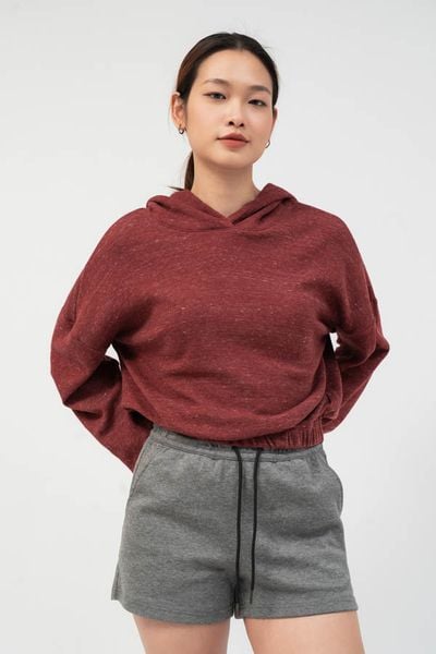  Áo hoodie nữ dáng lửng vải waffle 