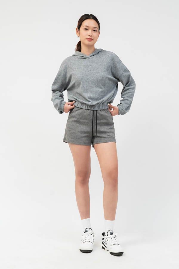  Áo hoodie nữ dáng lửng vải waffle 