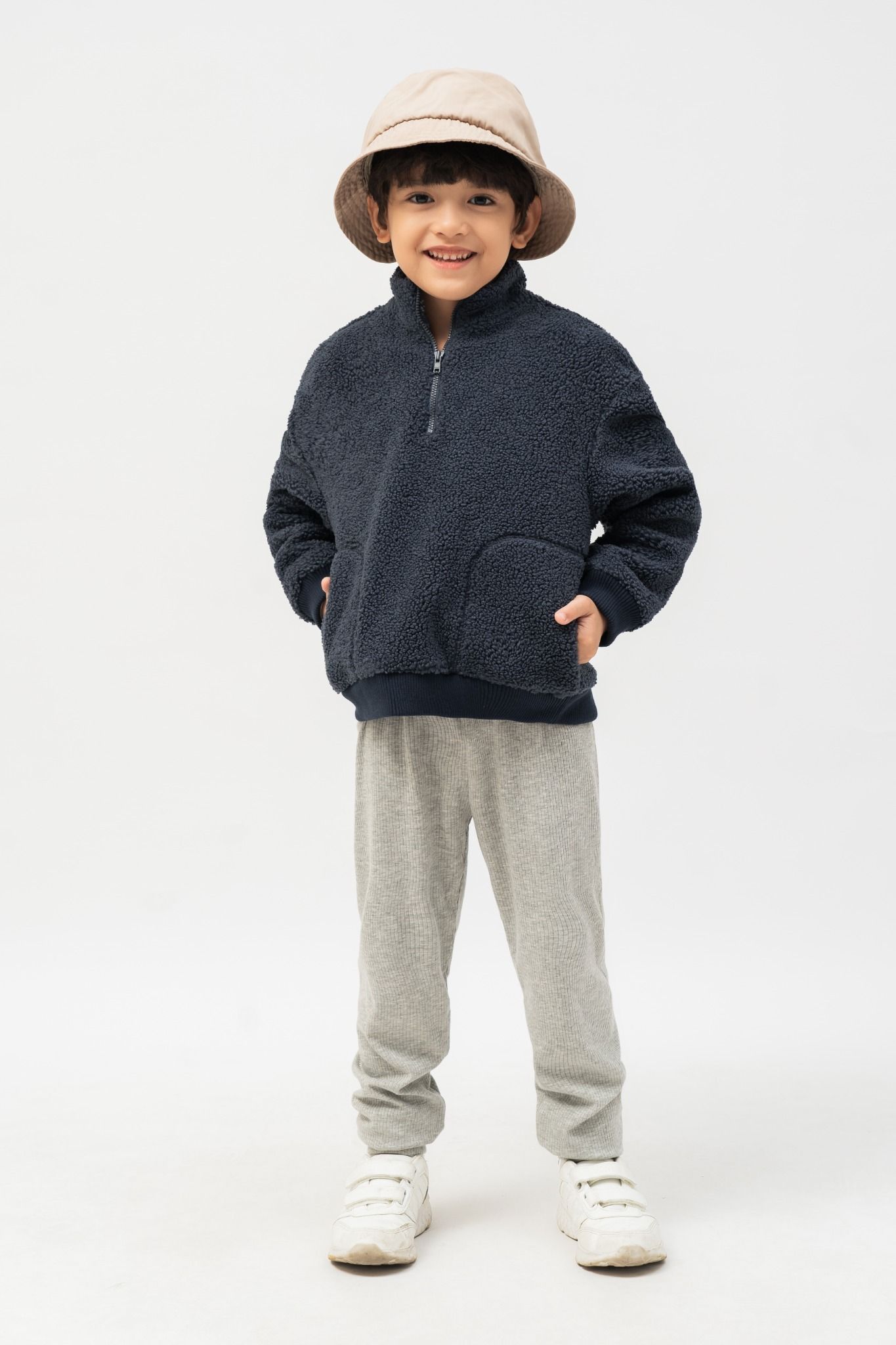  Áo lông cừu bé trai cao cổ có khóa 