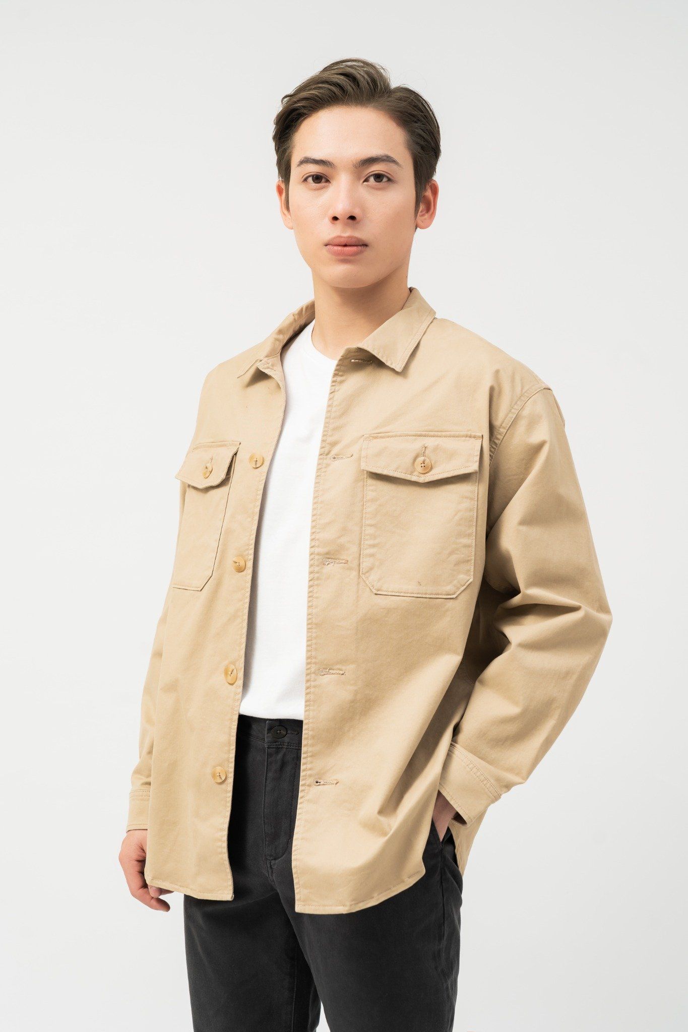  Áo khoác sơ mi nam vải khaki 