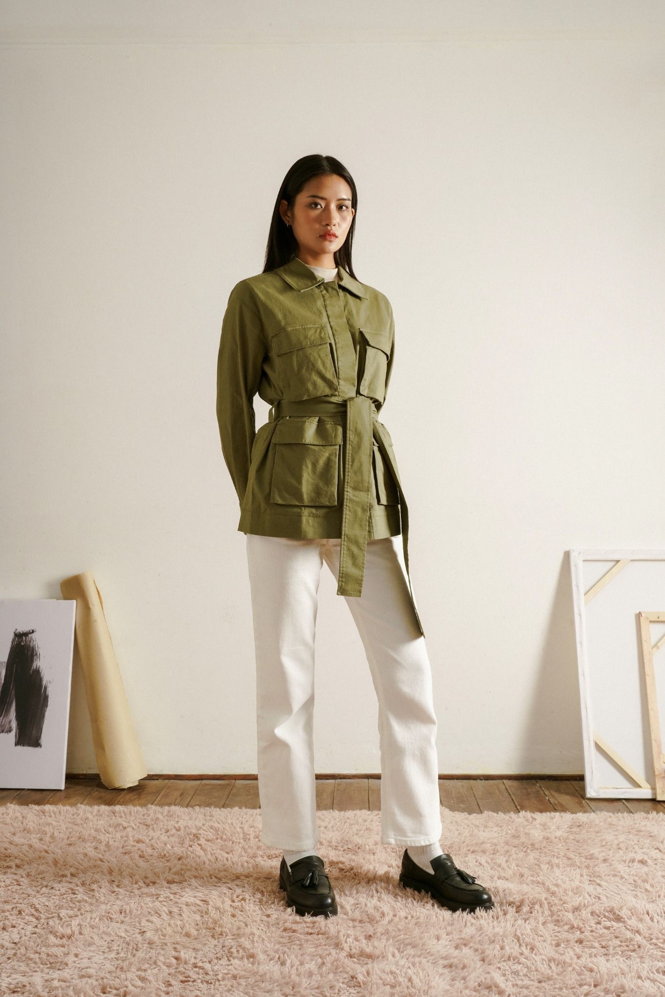  Áo khoác nữ vải khaki túi hộp 