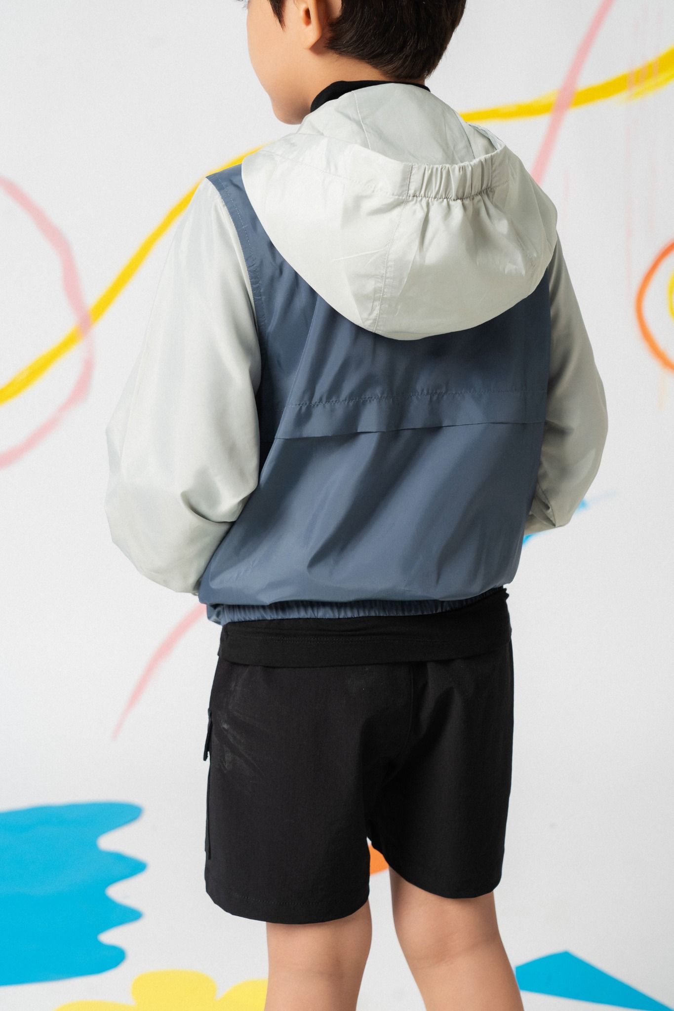  Áo khoác gió hai lớp unisex trẻ em phối màu có mũ 