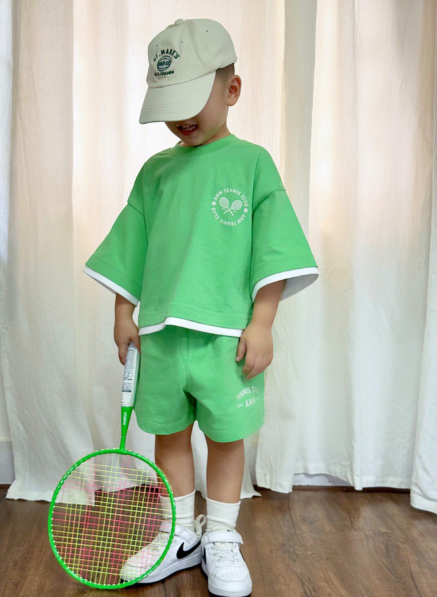  Bộ quần áo cotton bé trai phối vạt in họa tiết Tennis 