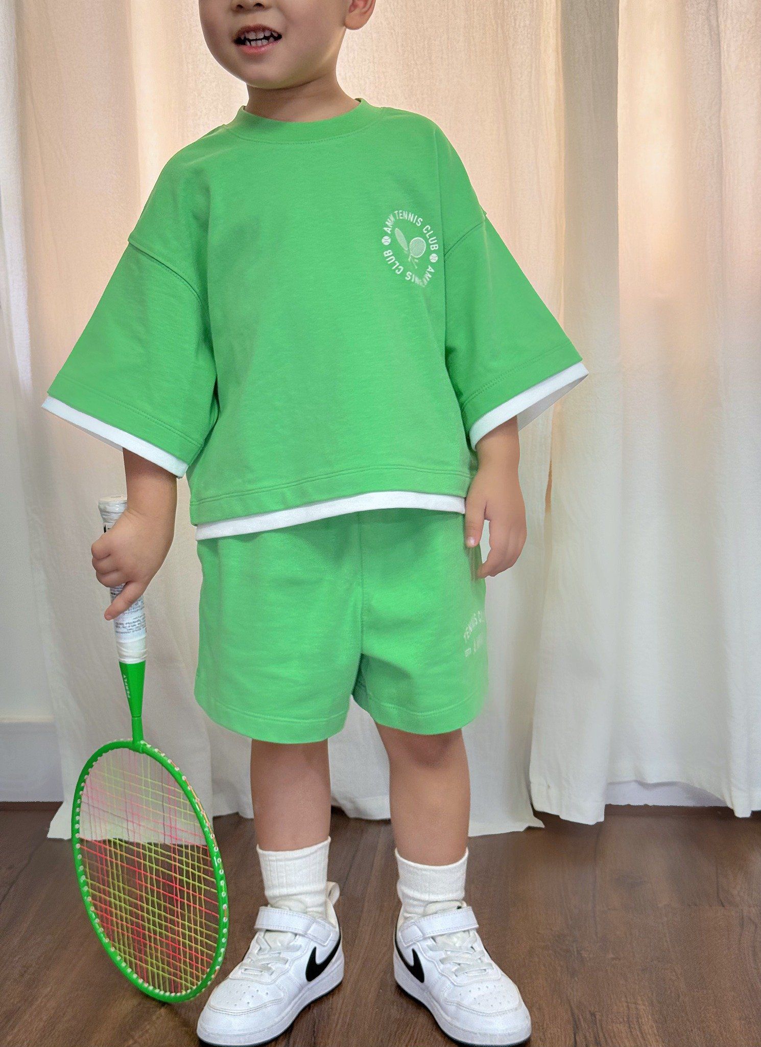  Bộ quần áo cotton bé trai phối vạt in họa tiết Tennis 