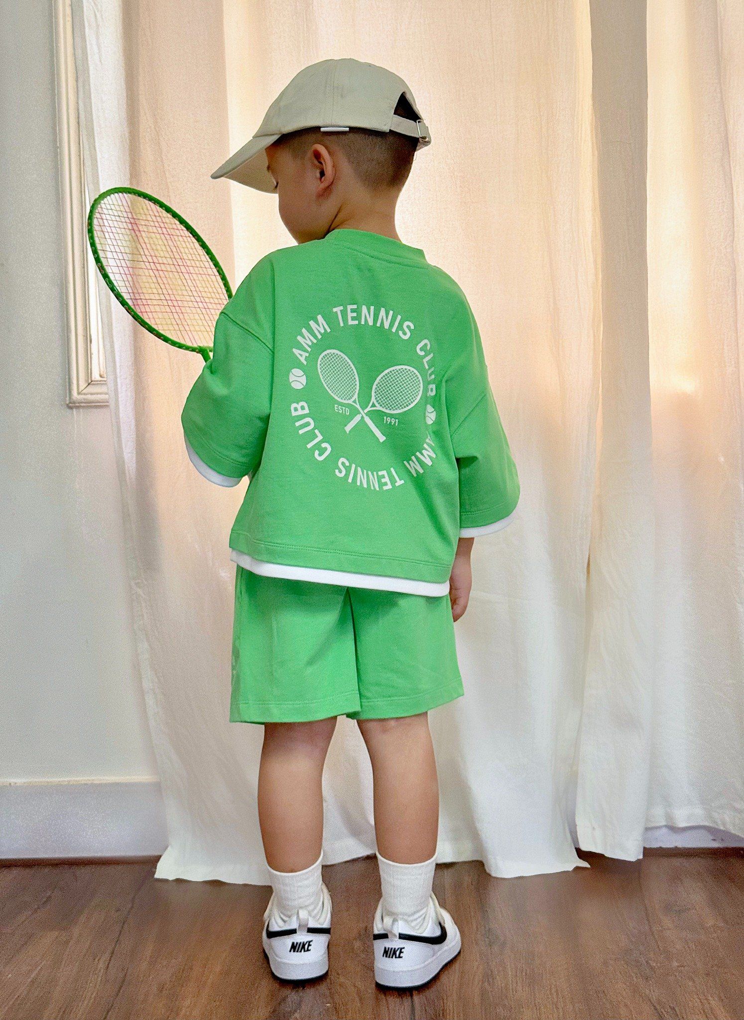  Bộ quần áo cotton bé trai phối vạt in họa tiết Tennis 