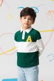  Áo polo phối màu dài tay bé trai in logo chữ A 