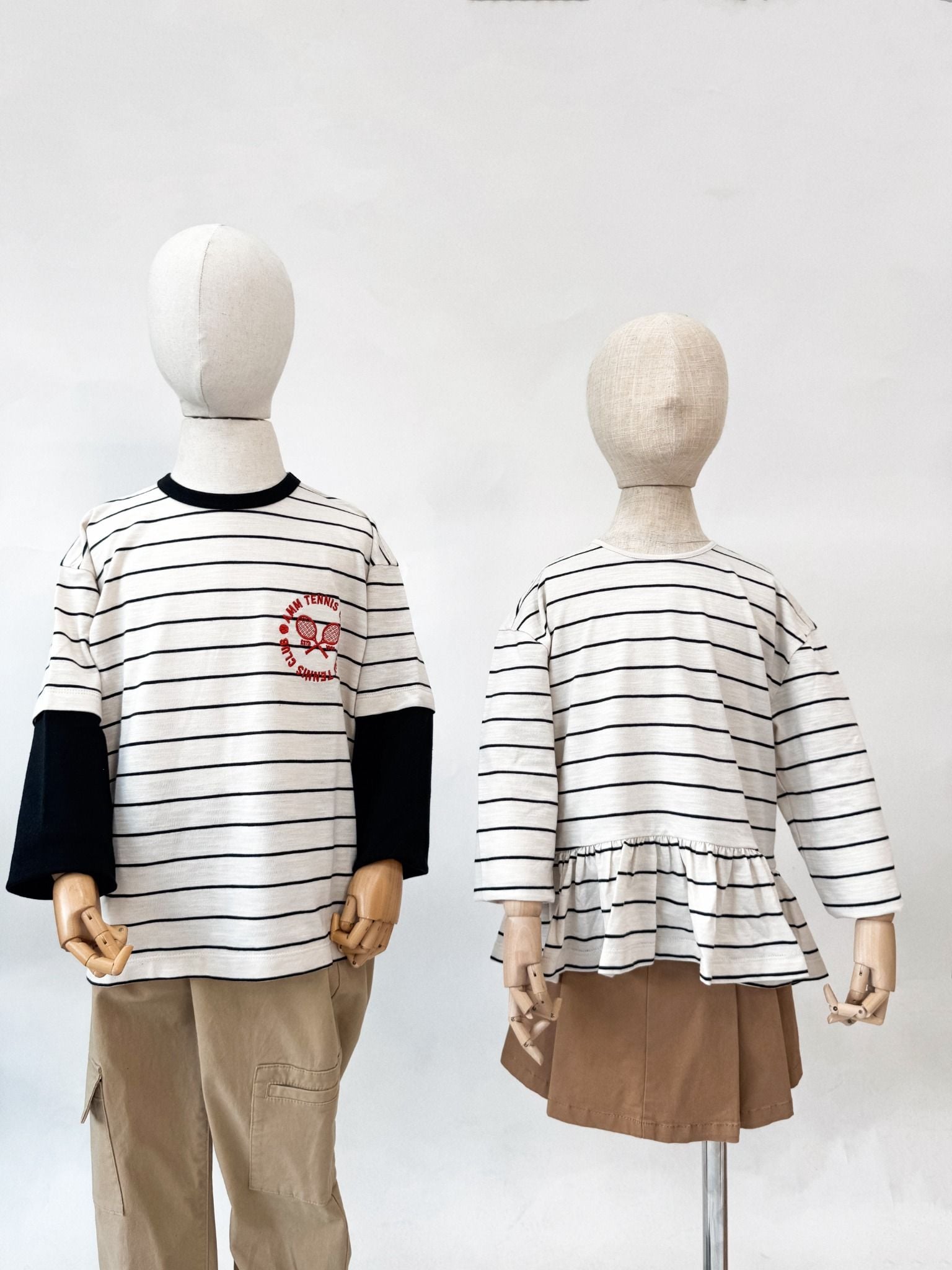  Áo phông bé gái dài tay kẻ ngang có bèo gấu 