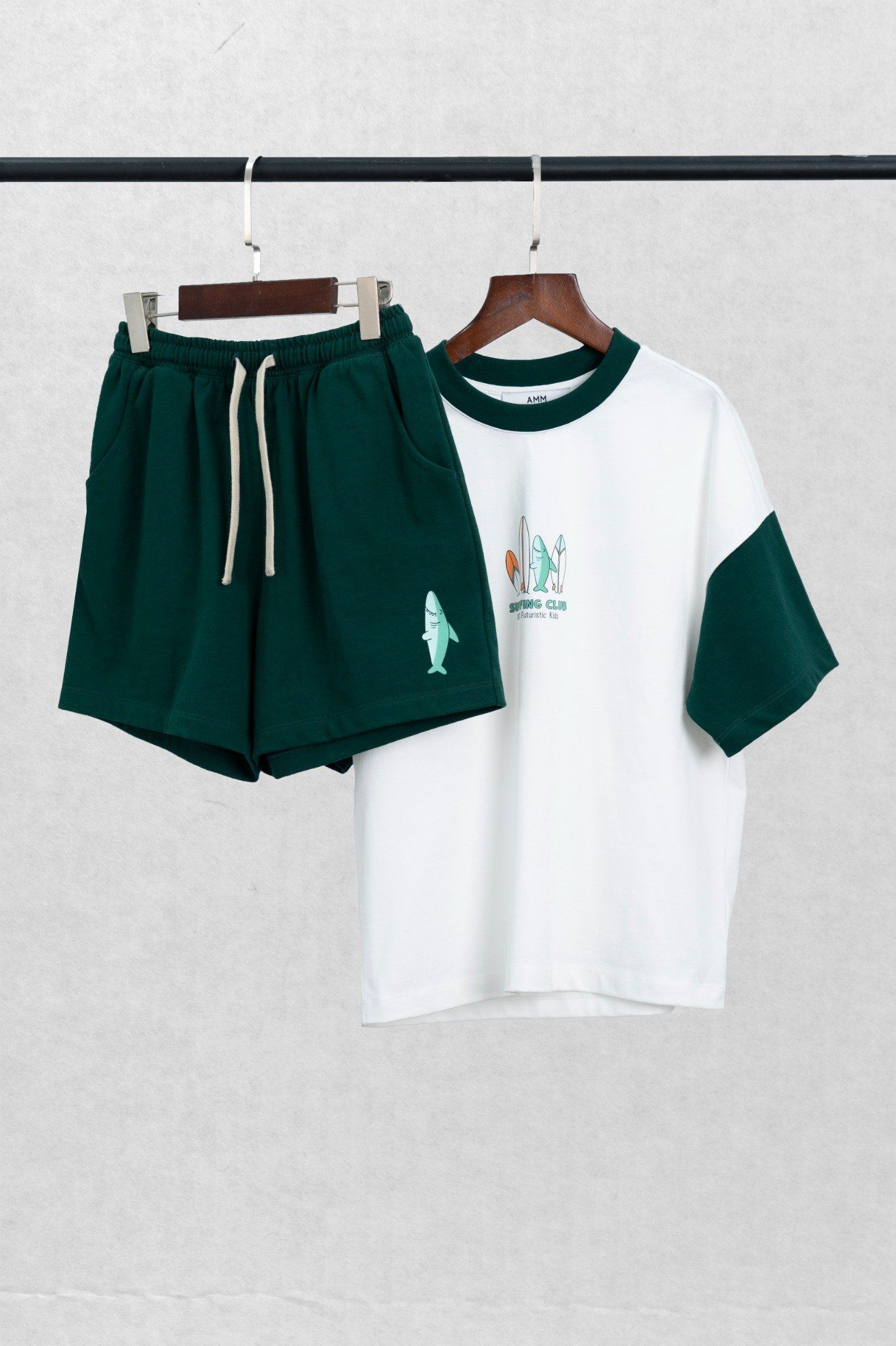  Bộ quần áo Bé Trai phối tay in họa tiết Cá mập 