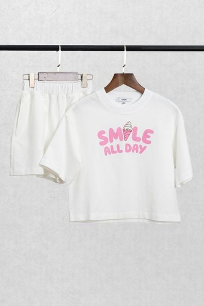  Bộ quần áo Bé Gái in họa tiết Smile All Day vải single 