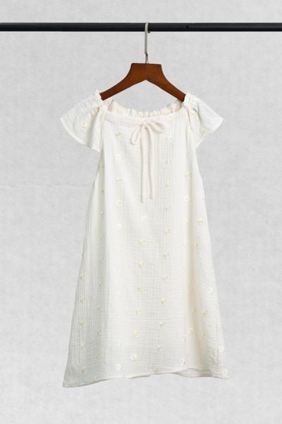  Váy Bé Gái vải Muslin thêu họa tiết hoa cúc dáng suông 