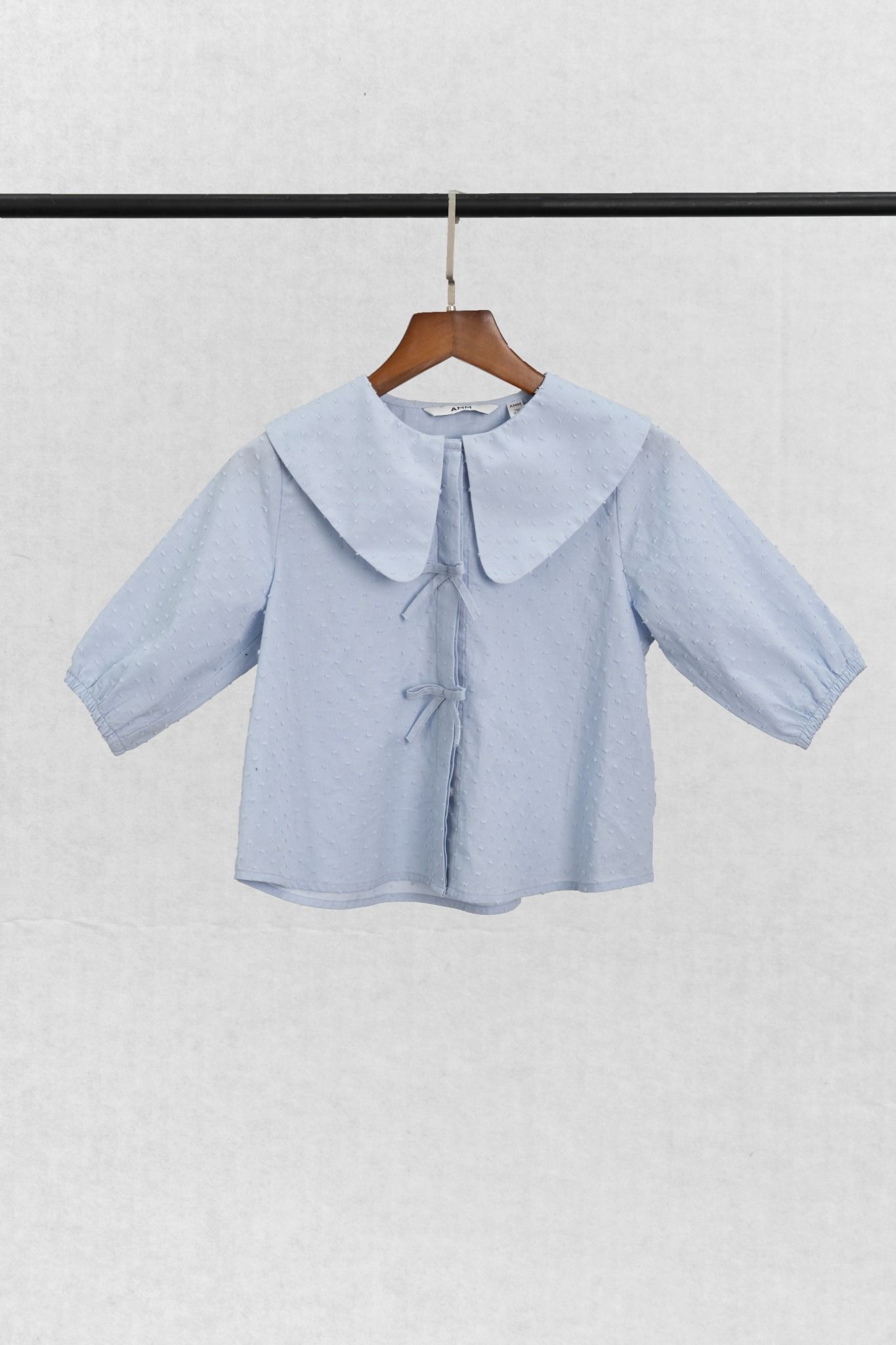  Áo kiểu Bé Gái tay phồng nơ trang trí vải họa tiết 