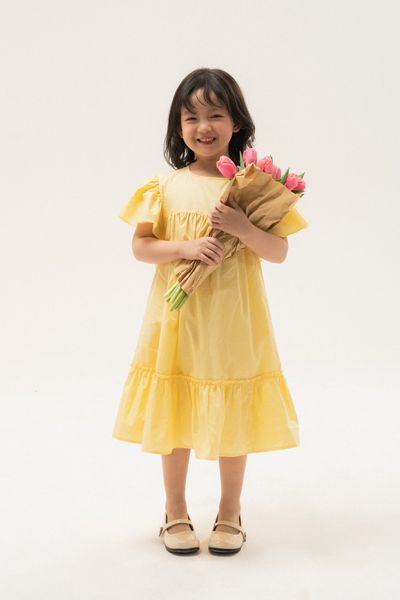  Đầm bé gái poplin tay xoè kiểu peplum 