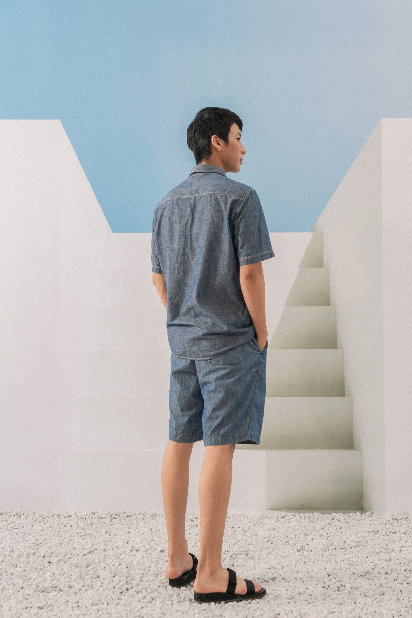  Quần shorts vải chambray 
