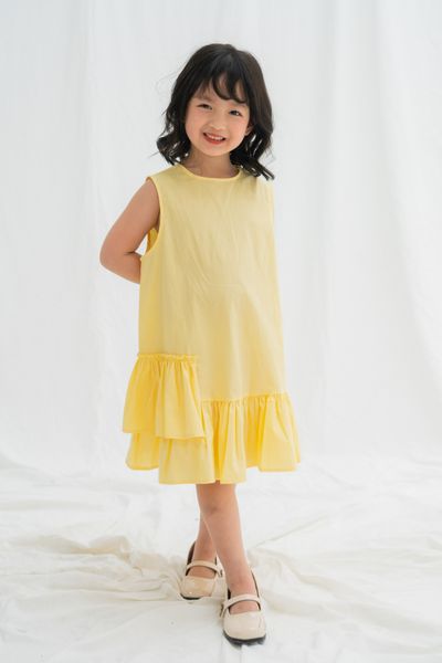  Đầm bé gái poplin không tay kiểu peplum 