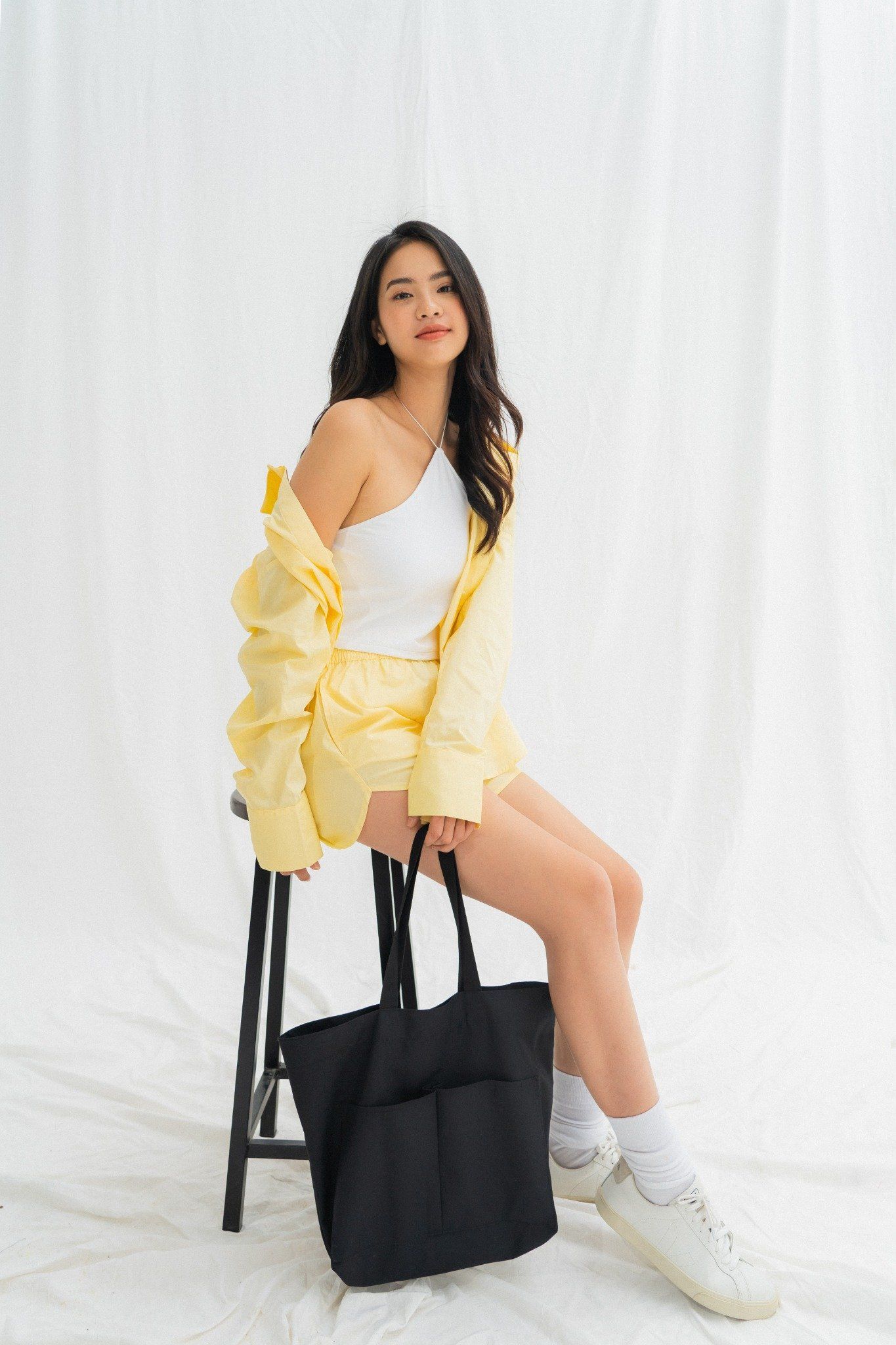  Áo nữ kiểu cổ yếm vải rib 
