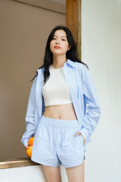  Áo sơ mi nữ kẻ dáng rộng 