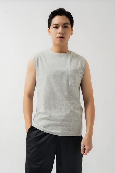 Áo nam sát nách có túi vải cotton hữu cơ 