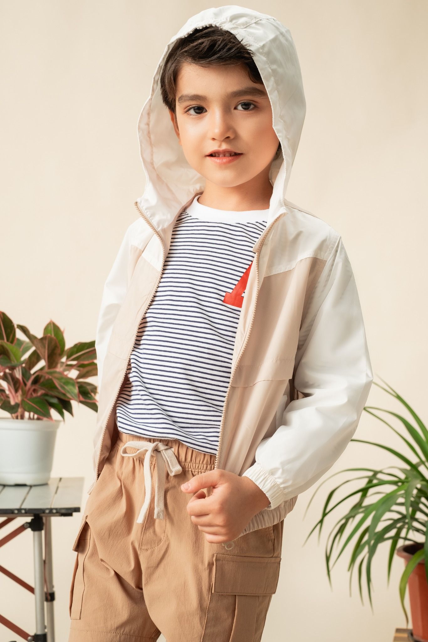  Áo khoác gió hai lớp unisex trẻ em phối màu có mũ 