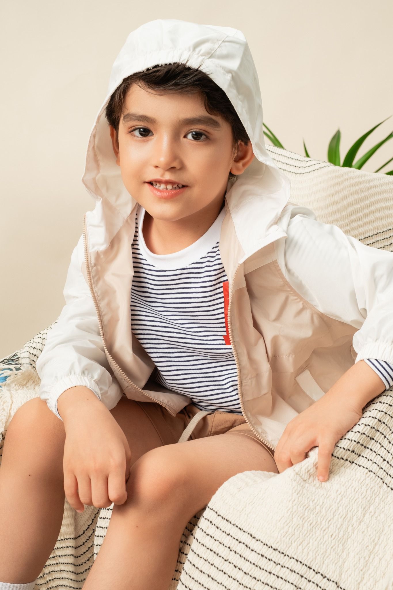  Áo khoác gió hai lớp unisex trẻ em phối màu có mũ 