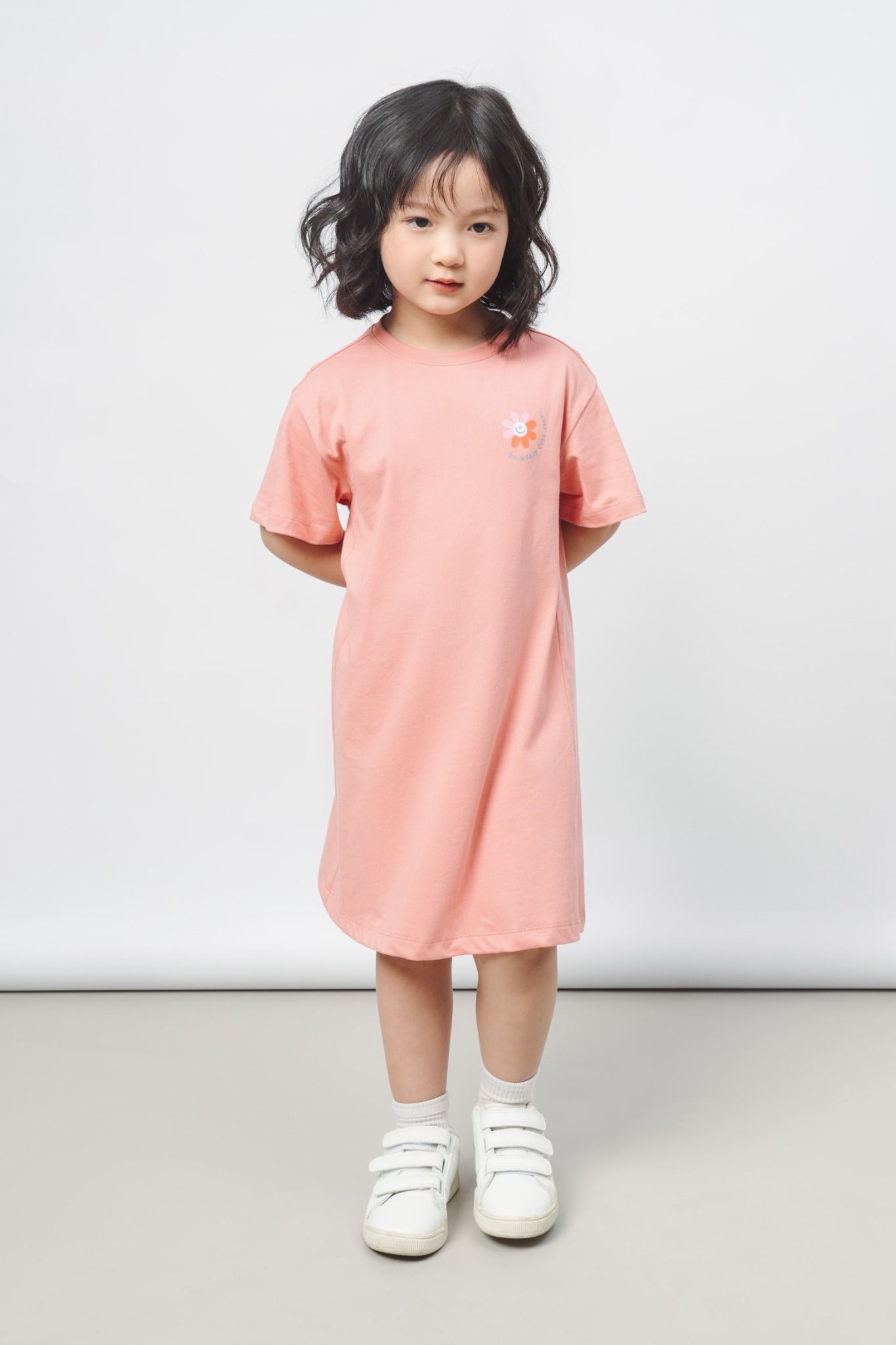  Váy bé gái dáng xoè vải cotton hữu cơ in hoa 