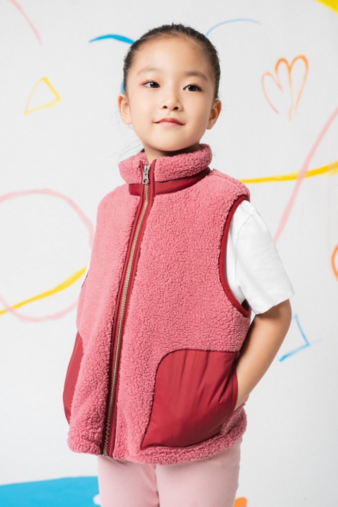  Áo khoác gilet phối màu unisex trẻ em vải giả lông cừu 