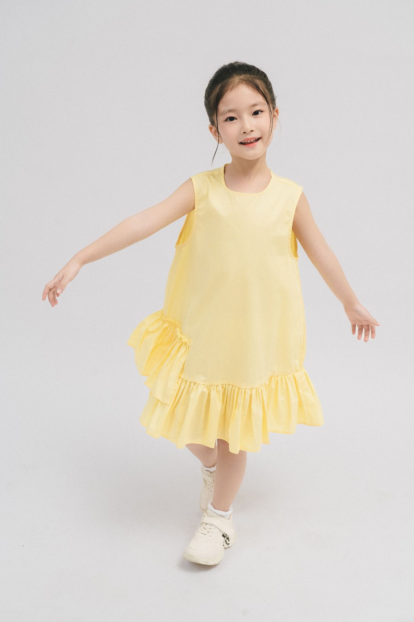  Đầm bé gái poplin không tay kiểu peplum 