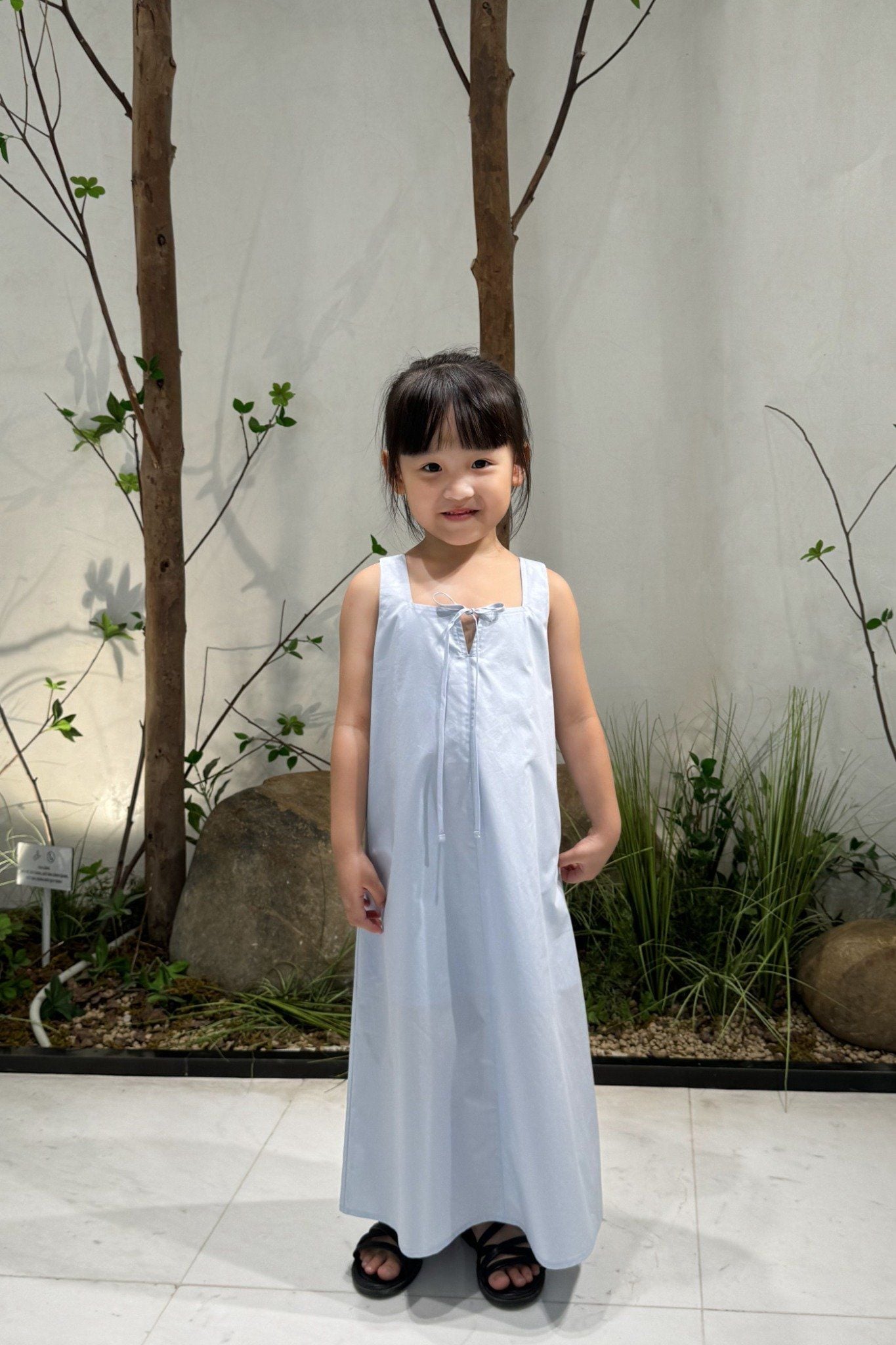  Váy hai dây Midi Bé Gái chi tiết nơ nhỏ vải Poplin 