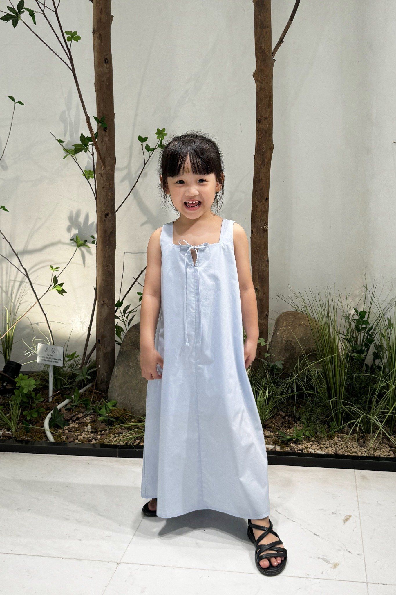  Váy hai dây Midi Bé Gái chi tiết nơ nhỏ vải Poplin 