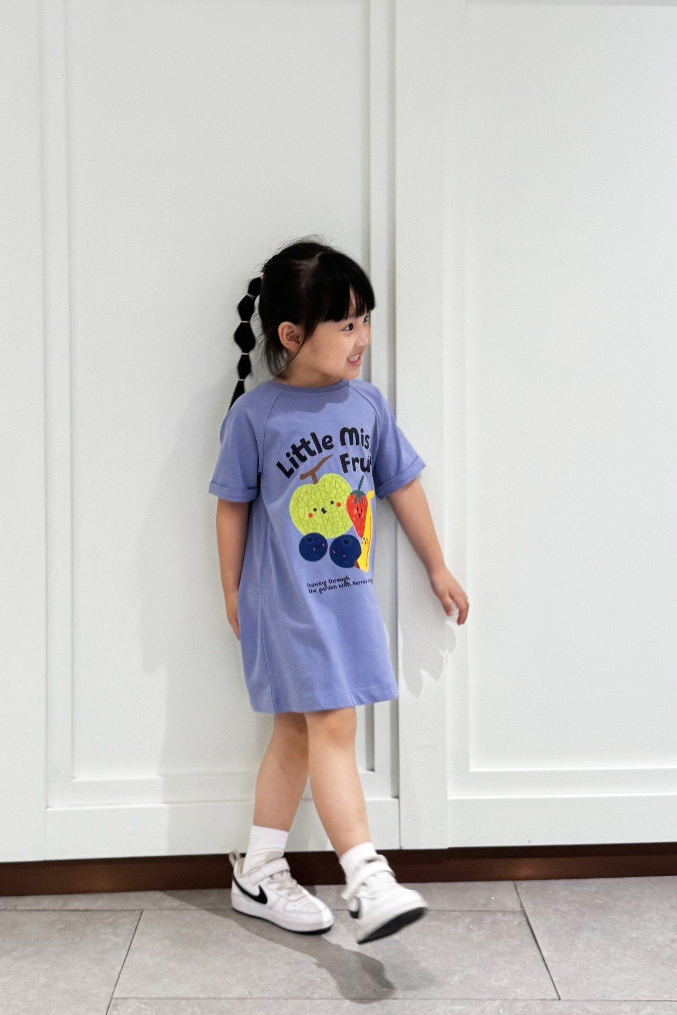  Váy bé gái dáng xuông vải cotton hữu cơ in họa tiết Fruit 