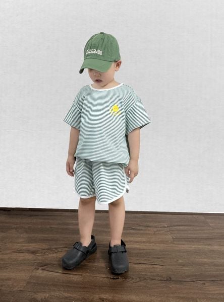  Bộ quần áo Unisex Kids vải single họa tiết kẻ 