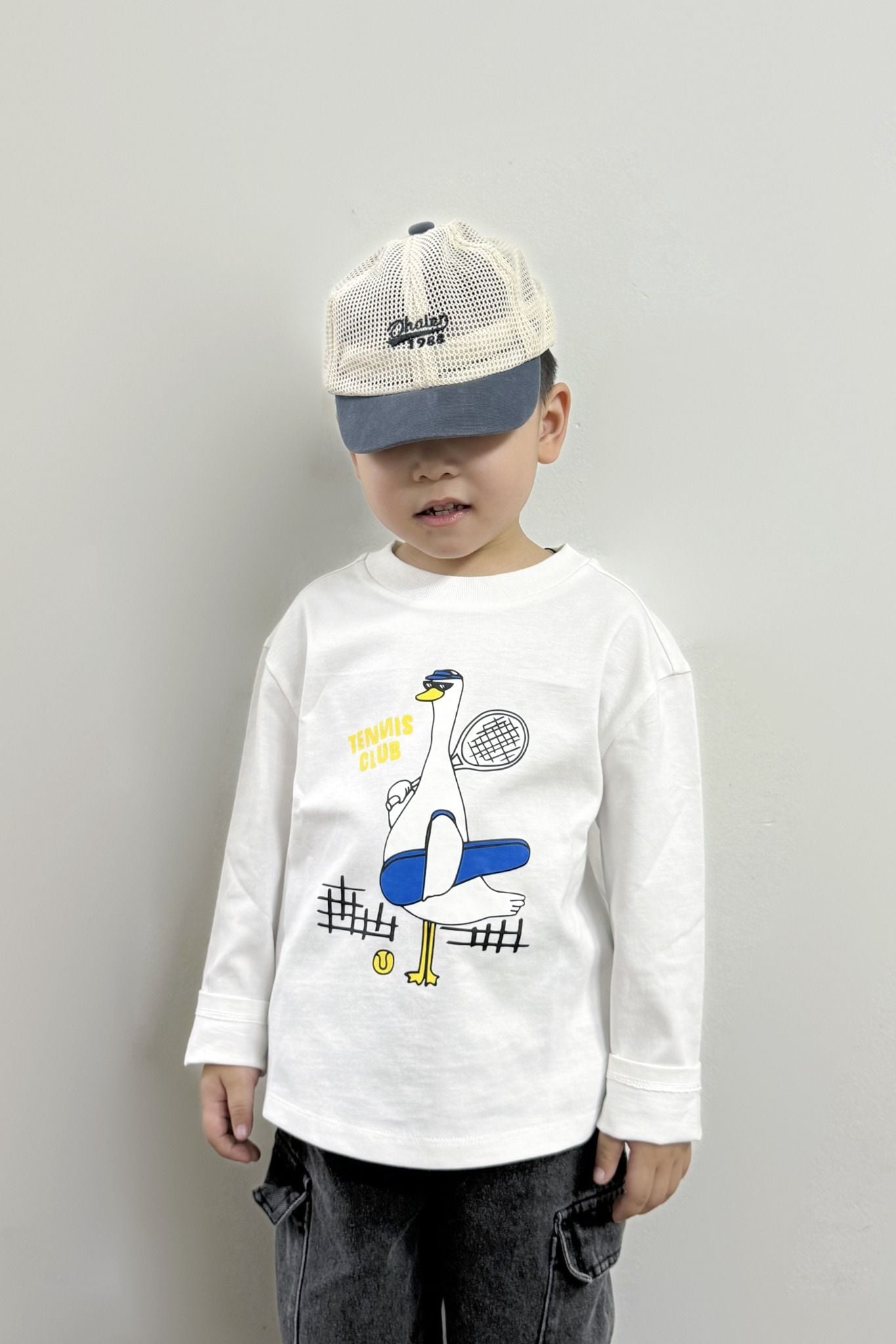  Áo phông dài tay trẻ em in họa tiết Vịt Tennis vải single 