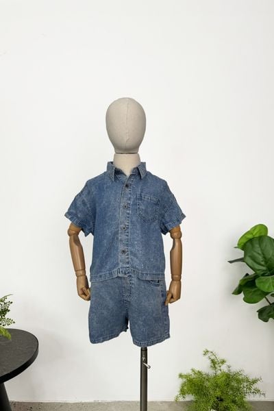  Bộ quần áo bé trai dáng boxy vải light denim 